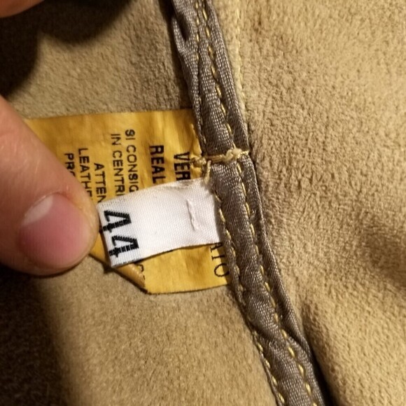 VINTAGE Vegetable Tan Genuine Leather Cargo Button Down Jacket Womens XS Minimal - Picture 8 of 9